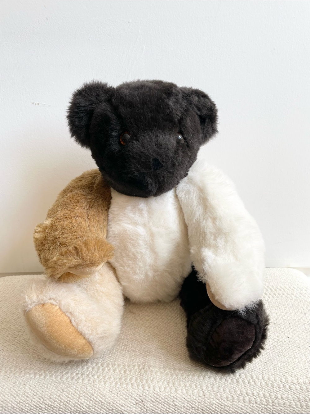Vermont Teddybear Patchwork Design Dark Head Brown White Tan Plush Bear